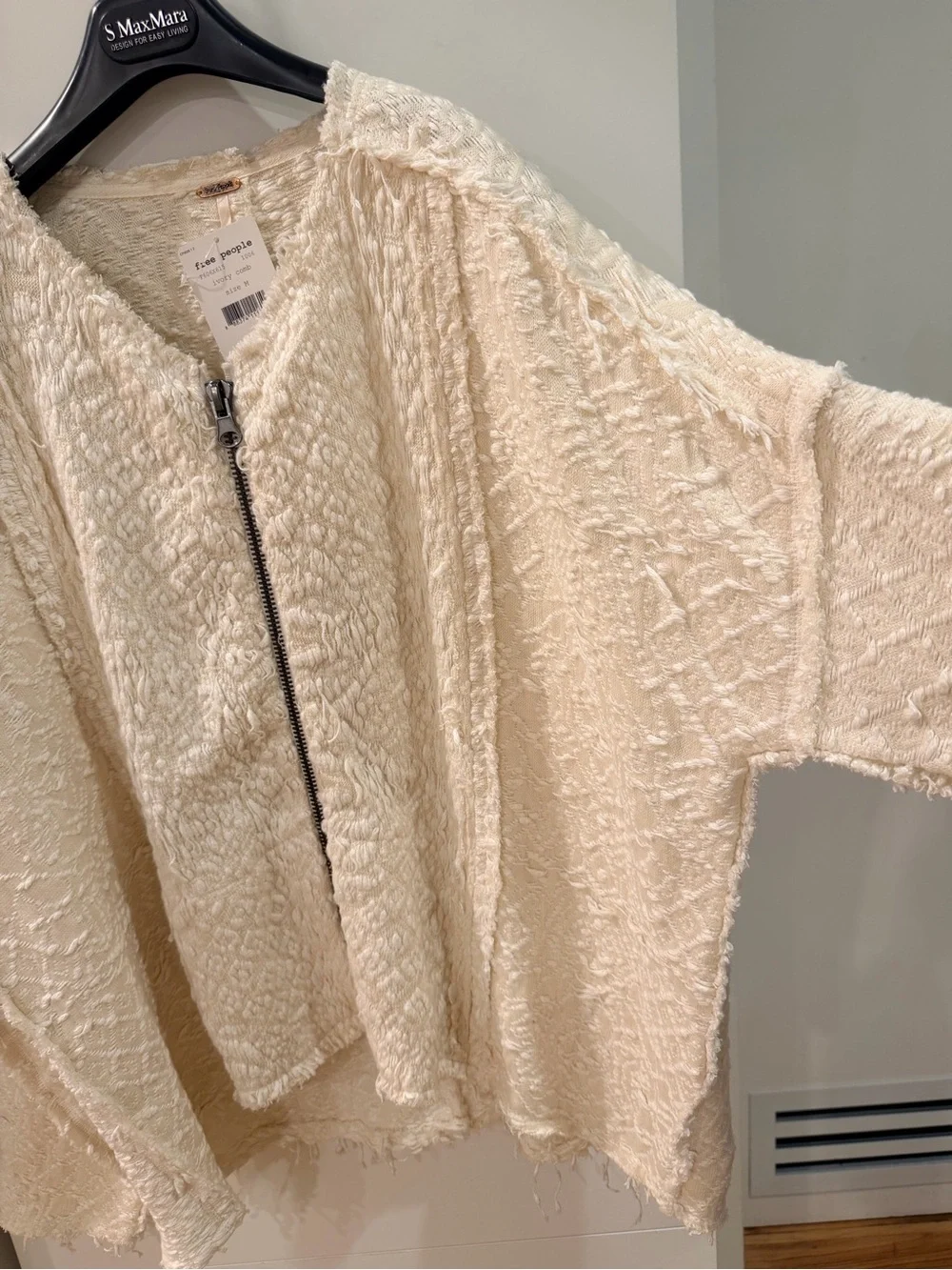 Free People Ivory Comb Textured Zip Jacket Sweater Size M NWT